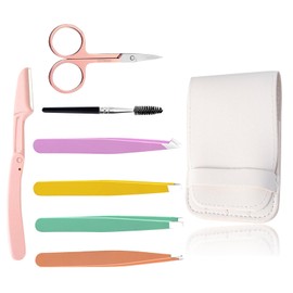 MUNSKT Eyebrow Tweezers Set, 7PCS Stainless Steel Tweezers for Ingrown Hair Removal and Eyebrows Plucking, Precision Facial Cleaning Tools for Women Men