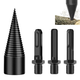 42 mm Wood Splitting Drill, Drill Cone Wood Splitter with 3 Drill Handles, Wood Splitter Screw Cone, Carbon Steel Firewood Splitter Drill, Spiral Drill, Cone Splitter, for Drill, Step Drill