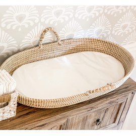 Seagrass Baby Changing Basket with Waterproof Pad | Portable Diaper Changing Topper for Dresser or Table | A Nursery Essential