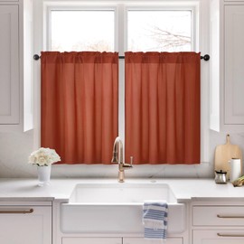 HOMEIDEAS Non-See-Through Burnt Orange Privacy Sheer Kitchen Curtains 30 X 36 Inches Long 2 Panels Short Sheer Curtains Light Filtering Bathroom Window Curtains Drapes for Bedroom Living Room