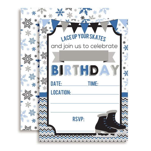 Ice Skating Birthday Party Invitations for Boys, 20 5"x7" Fill
