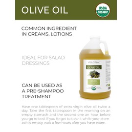 Velona USDA Certified Organic Olive Oil - 1 Gallon / 128 Fl Oz | 100% Pure and Natural Carrier Oil | Extra Virgin, Unrefined, Cold Pressed