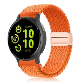 PaceBid 20mm Nylon Strap for Garmin Forerunner 165/Forerunner 165 Music/Vivoactive 5/vívomove Trend, Magnetic Braided Sport Replacement Watch band for Garmin Venu Sq 2/Venu 2 Plus/Venu Sq - Orange