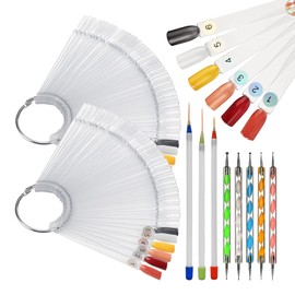 ATOMUS 100pcs Transparent Nail Display Nail Tips Nail Art Tips Stick with Metal Ring Presentation Practice Nails for Nail Design Salon Exercises Display Nail Tips Fan