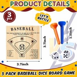 Zhanmai 3 Pack Baseball Dice Board Game Baseball Dice Game Wood Board, Baseball Board Games Fun Small Games for Adults, Family and Friend Party Night Accessories