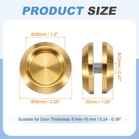PATIKIL Round Sliding Glass Door Handle, 304 Stainless Steel Back-to-Back Bathroom Door Handles Pull Knob 2.3" OD with Screw for Shower Balcony Office Sliding Doors, Gold