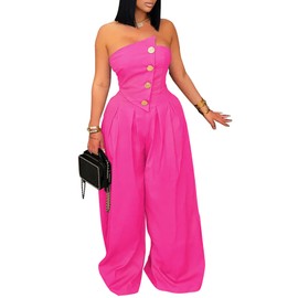 YOOTIKO Women's Strapless Tube Wide Leg Jumpsuit Summer Sleeveless Zip Up Dressy Casual Sexy Romper