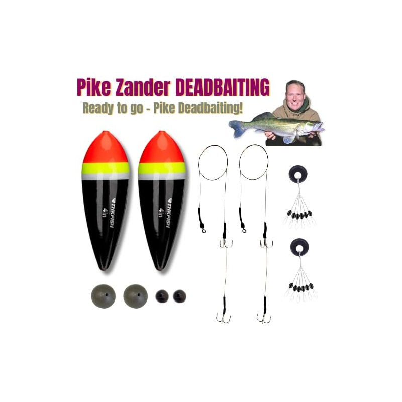 Pike Dead Bait Float x2 Rigs Fishing Kit Including Trace