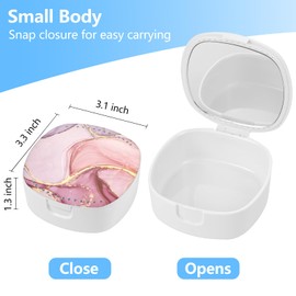 TIHYWR Retainer Case,Mouth Guard Case,Denture Case,Orthodontic Aligner Case With Mirror and Ventilation Holes Night Guard Case,Pink Marble