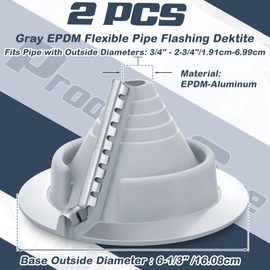 Pushglossy 2 Packs Round Base Pipe Flashing Boot Flexible Roofing Pipe Flashing EPDM Roof Vent Boot Rubber Roof Boot Suitable for OD Pipe Size 3/4" - 2-3/4"