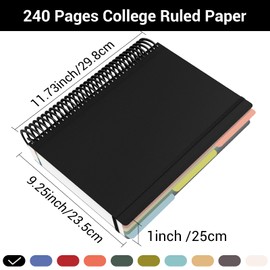 Yarotm Notebook Lined A4 - Spiral Binding Notepad 23.5 x 29.8 cm - 90 g/m² Lined Paper Diary - 120 Sheets Spiral Pad A4 Notebook - Black Journal Notebook A4 Travel Diary School