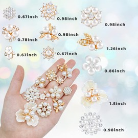 60 Pieces Rhinestone Buttons,Faux Pearl Embellishments Buttons,Flat Back Flower Rhinestone Buttons for Crafts,Jewelry Making,DIY Wedding Decorations,Clothes Bags Shoes Supplies