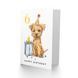 Artery8 6th Birthday Card Cute Terrier Dog Puppy Party Hat Kids Age 6 Year Old Child For Son Daughter Girl Boy Happy Card