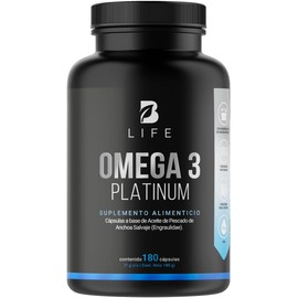 Omega 3 Aceite de Anchoa Salvaje con 180 Cápsulas de 1000 mg. Libre de Metales Pesados. Ingredientes Naturales. Omega 3 Platinum B Life.