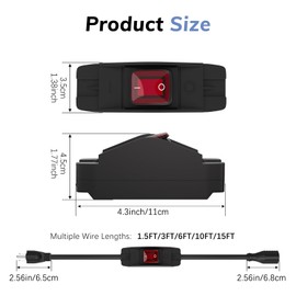 Muelnmey 3-Prong Outdoor Extension Cord with Switch ON/Off, 1875W Black Heavy Duty Waterproof Power Cord, 15A 125V Grounded Plug Receptacle Male Extension for Indoor/Outdoor Appliances (3FT, Black)