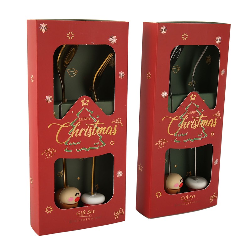 4Pcs Christmas Spoons and Forks Set Stainless Steel Cartoon Funny