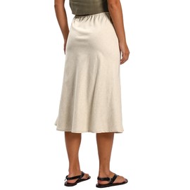 Amazhiyu Women's Linen Flared Midi Skirt Drawstring A Line Elegant Skirt Flax,Large