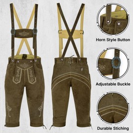 TRENDS Men's Bavarian Trachten Lederhosen Leather Shorts (40, Dark Brown)