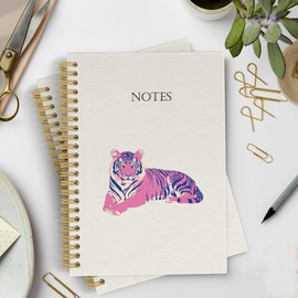 YLZlhb Trendy Funky Preppy Tiger Spiral Notebook Journal, Pink Preppy Girly Notebooks for Work School Office, Tiger Gifts for Women, Trendy Aesthetic Spiral Journal 5.5x8.3 Inches