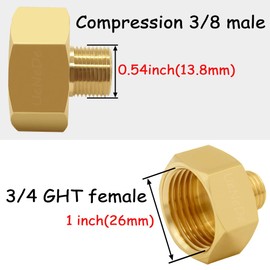 Uenede 2PCS Water Line Adapter, 3/4"GHT Male to 3/8" Compression Male Reducer Connector, Brass Fitting for Kitchen Bathroom Faucet Supply Line Hose Stop Valve to Garden Hose