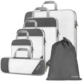 Compression Packing Cube 6 Pieces, Gonex Robust & Durable | Packing Cubes, Packing Bags, Garment Bag, Suitcase Organiser, Storage Bag Grey