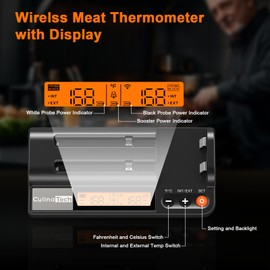 2 Probes Wireless Meat Thermometer with LCD Screen, 700FT Digital Cooking Food Thermometer for Beef Lamb Turkey, Dual Sensor Measures Internal & Ambient Temp