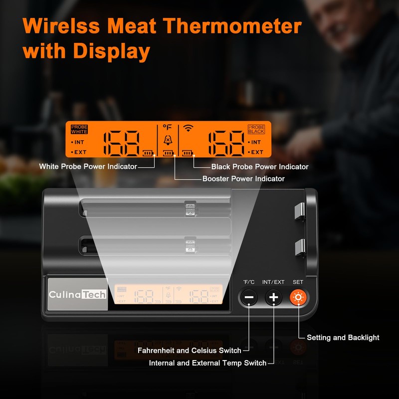 2 Probes Wireless Meat Thermometer with LCD Screen, 700FT Digital