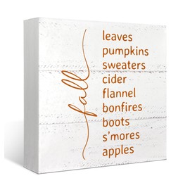 Mtrgdn Fall Decor for Table Wood Box Sign Leaves Pumpkins Autumn Harvest Thanksgiving Seasonal Desk Decor,Rustic Fall Saying Wooden Box Block Sign Decorations for Farmhouse Home Wall Shelf Decor