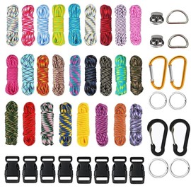 Paracord 550 Set 26 Colours, Multifunctional Nylon Rope, Buckles with Needles for Making DIY Bracelet, Dog Lead or Collar, Lanyard, Key Fob