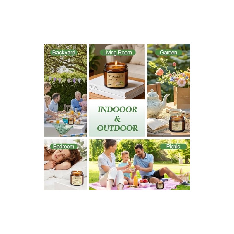 Aottom Citronella Candles - 8 Pack Natural Soy Wax for