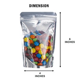 BELLE KR® Mylar Bags for Food Storage with 7.5mil Thickness - Pack Of 100 (4"x6") Self-Stand-up Clear Front Mylar Bags with Label Stickers -1 Oz Resealable Bags for Packaging