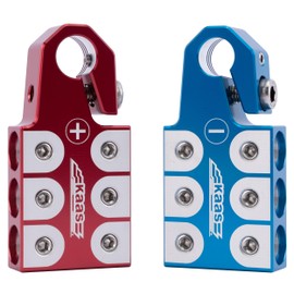 6x1/0 Gauge AWG Battery Clamps Terminal, Colored Anode 12 Volt Battery Terminals Top Post, Positive (Red) Negative (Blue) Set (+/-), for SAE/DIN/EN Tapered Top Post, 6-Way Battery Connectors
