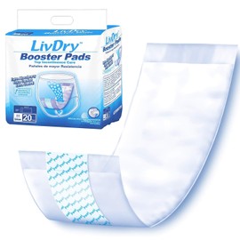 LivDry Incontinence Booster Pads, Use with Adult Diapers for Women and Men, Extra Comfort Softness, Disposable Pad (20 Count, Regular Length)