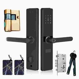 Fingerprint Smart Lock with 2 Lever Handle Set, App Control, Keyless Entry Front Door Lock Set, Electronic Digital Touchscreen Keypad, Auto Lock, Secure Home Access