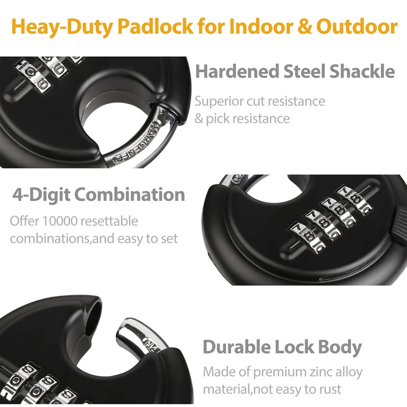 DAYGOS Heavy Duty Combination Padlock - Outdoor Stainless Steel Disc