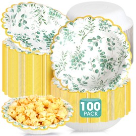 RimCereal 100 Pcs Sage Green Disposable Bowls Bulk 12 oz Eucalyptus Paper Bowl Greenery Snack Bowl Tea Party Supplies Decorations for Baby Shower Wedding Bridal Birthday Hot Cold Food