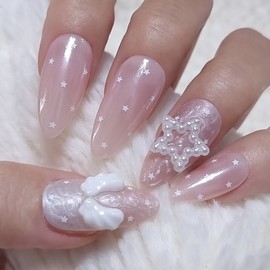 Angel Pink Handmade Nail Tips Satin Transparent Gloss - Point / 엔젤핑크 수제네일팁 새틴 투명광 - 포인트
