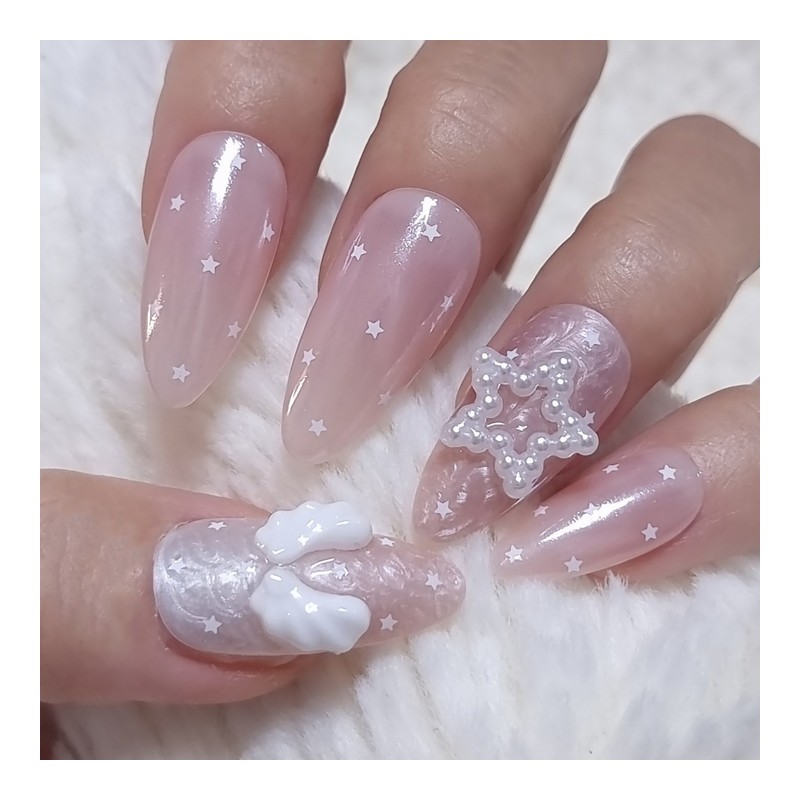Angel Pink Handmade Nail Tips Satin Transparent Gloss - Point