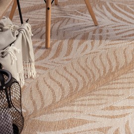 Paco Home Indoor and Outdoor Rug with Tropical Leaves in Beige Cream, Size: 7'10" x 11'2"