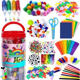 FUNZBO Arts and Crafts Supplies for Kids - Craft Kit with Glitter Glue Stick, Pipe Cleaners Pom Poms Craft Tools, DIY School Supplies Kit, Girls Toys, Christmas Birathday Gifts for Girls Boys Age 4+