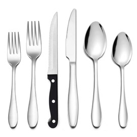 LIANYU 72-Piece Silverware Set with Steak Knives, Stainless Steel Flatware Cutlery Set for 12, Fork Spoon Knife Set Eating Utensils Tableware, Dishwasher Safe