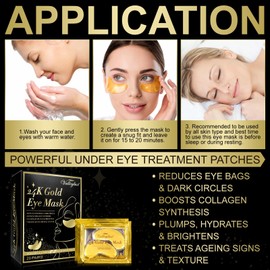 Under Eye Patches,24K Gold Eye Masks, Eye Masks for Anti Wrinkles, Dark Circle Puffiness, Eye Gel Patch Women Men Under Eye Gel Patches (20 Pairs)