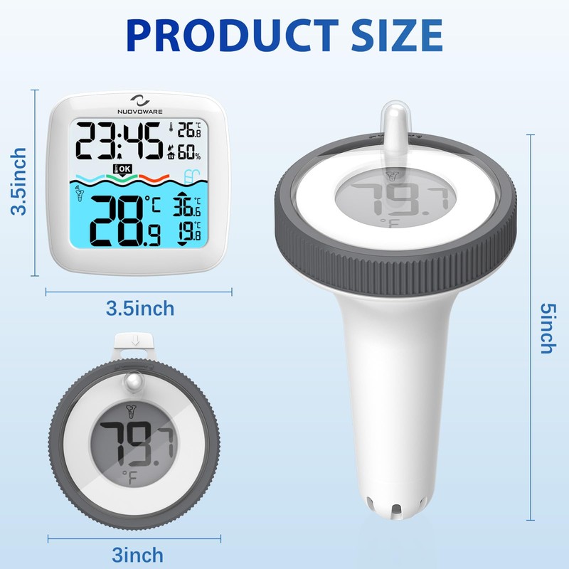 Nuovoware Digital Floating Pool Thermometer, Wireless Thermometer with Easy Read