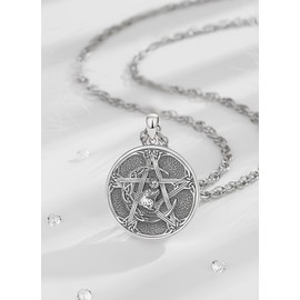 AEONSLOVE Pentagram Necklace Women's 925 Silver Witches Cats Necklace Pentagram Pendant Silver 925 Wicca Jewellery The Witcher Chain, Sterling Silver
