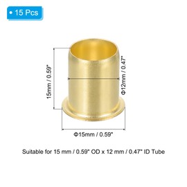PATIKIL Brass Compression Insert, 15 Pcs 15mm OD x 12mm ID Tube Insert Tube Support Compression Fitting Assortment Kit for Water Oil Air Pipe