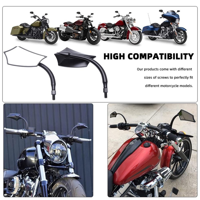 Black Irregular Shape Motorcycle Mirrors,Upgrade Rearview Motorcycle Mirrors With M8