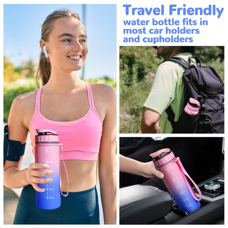 QD.SUZEE Motivational Water Bottle with Time Markers, 32 oz, Clear