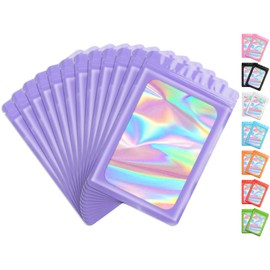 Funfery 100 Pcs Resealable Bags Clear Holographic Bags,Smell Proof Packaging Baggies,Mylar Food Storage Bags,Zipper Sealing Bag for Coffee Bean,Cookies,Jewelry Sample Small Business(Purple,3.5x6.3in)