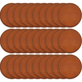 Dunzy 30 Pcs Blank Leather Hat Patches with Adhesive Round Laserable Leatherette Patch Faux Leather Patches Glowforge Laser Supplies for Hats, Jackets, Backpacks (Brown)