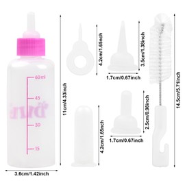 Dokpav 6Pcs Pet Nursing Feeding Bottle Kit, 60ml Puppy Kitten Feeding Bottle with Replacement Nipple,Cleaning Brush and Hole Needle,Animal Nursing Care Set for Pet Dog Cat Small Animal (Yellow, 60ml)